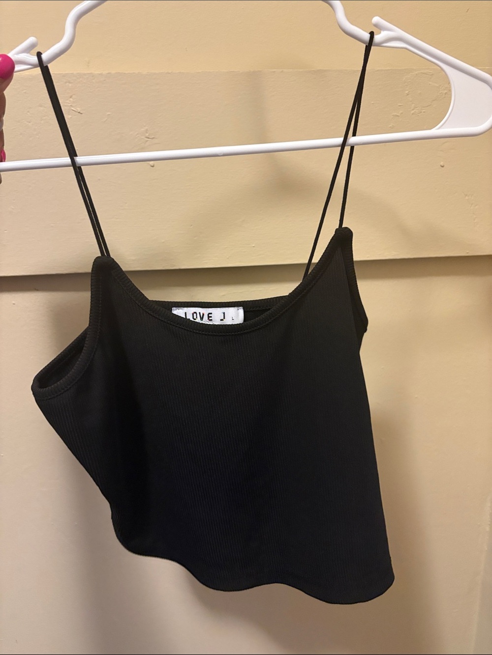 love J Black Ribbed Spaghetti Strap Crop Camisole